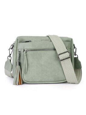 Vegan Leather Crossbody Bag Quilted Butterfly Design Adjustable Strap